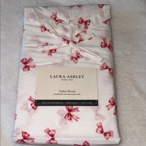 Laura Ashley 2025 Christmas Holiday Red Bow Ribbons standard pillowcase pair 🎀